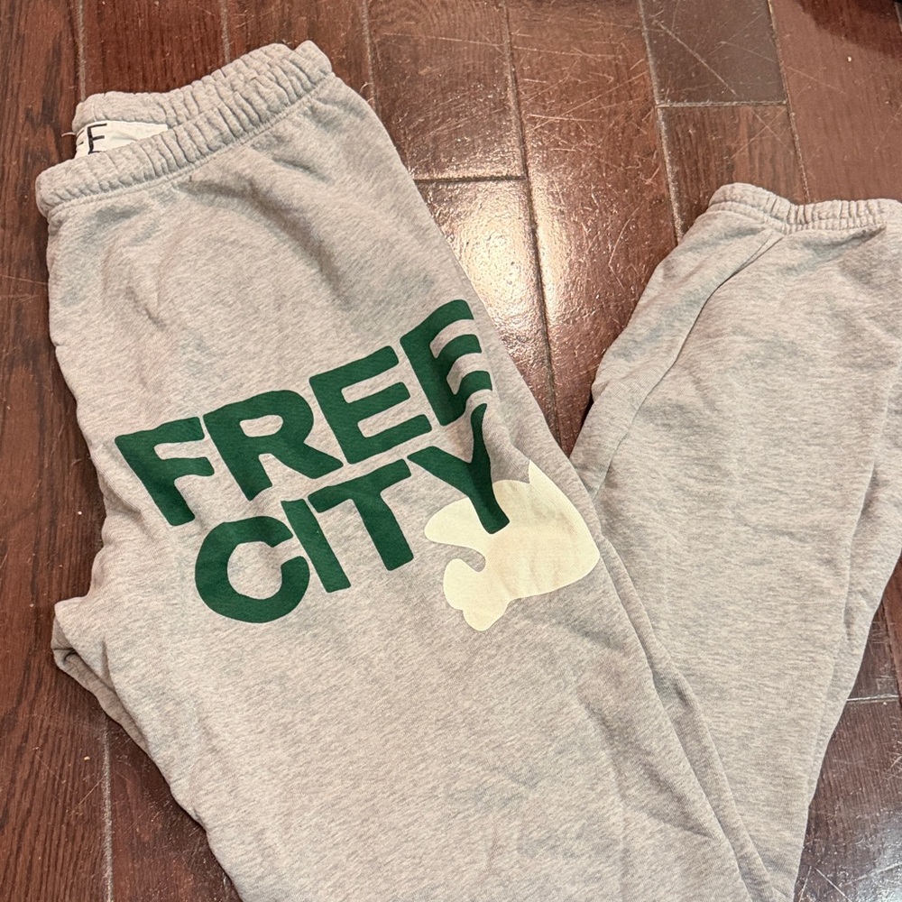 Brand new freecity Light Gray Joggers with Green Logo